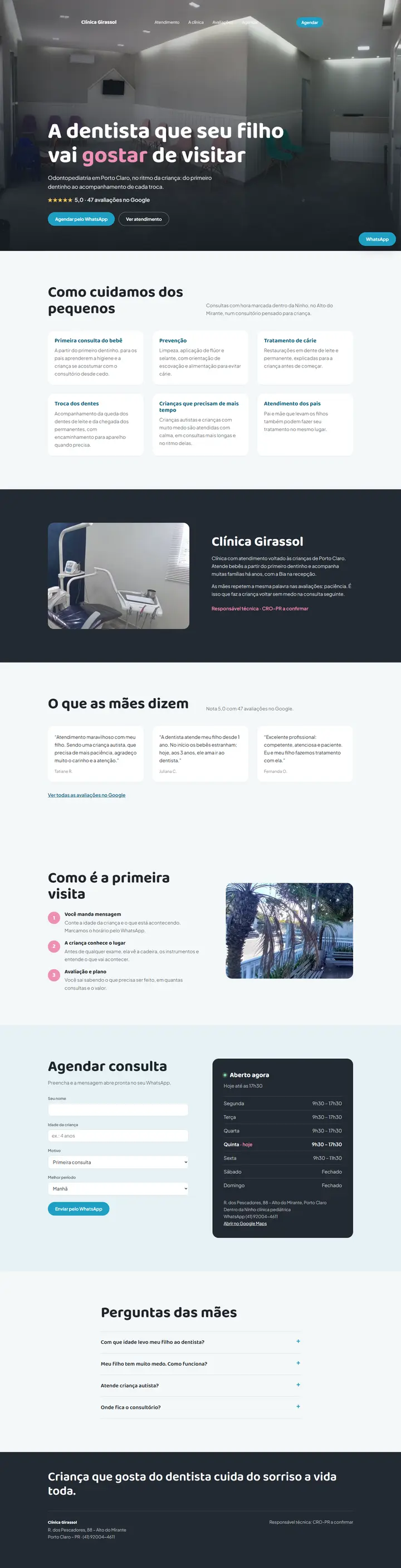 Exemplo de site para dentista infantil, no computador