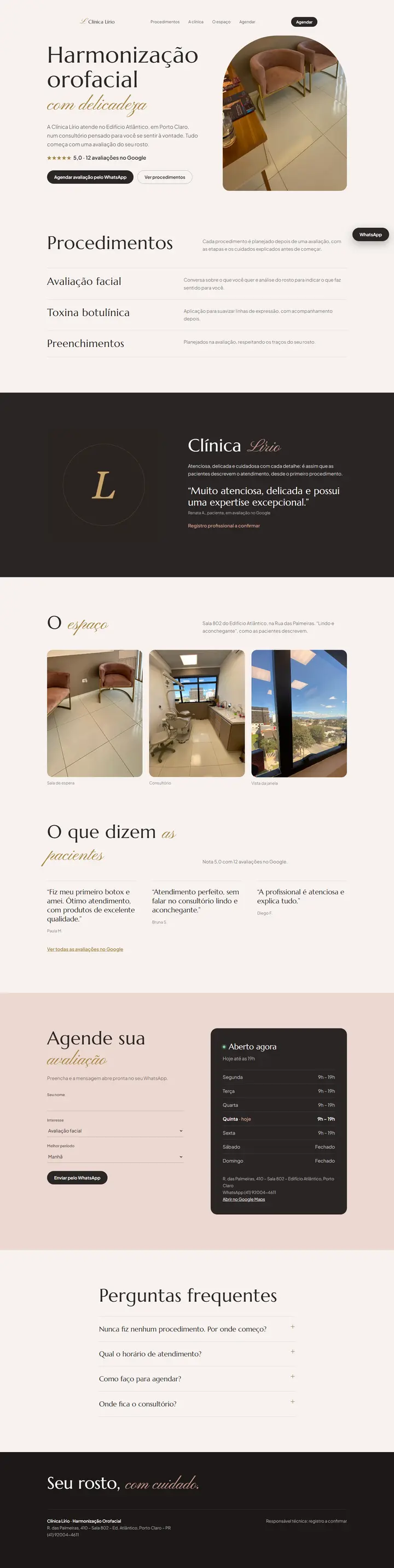 Exemplo de site para clínica de harmonização orofacial, no computador