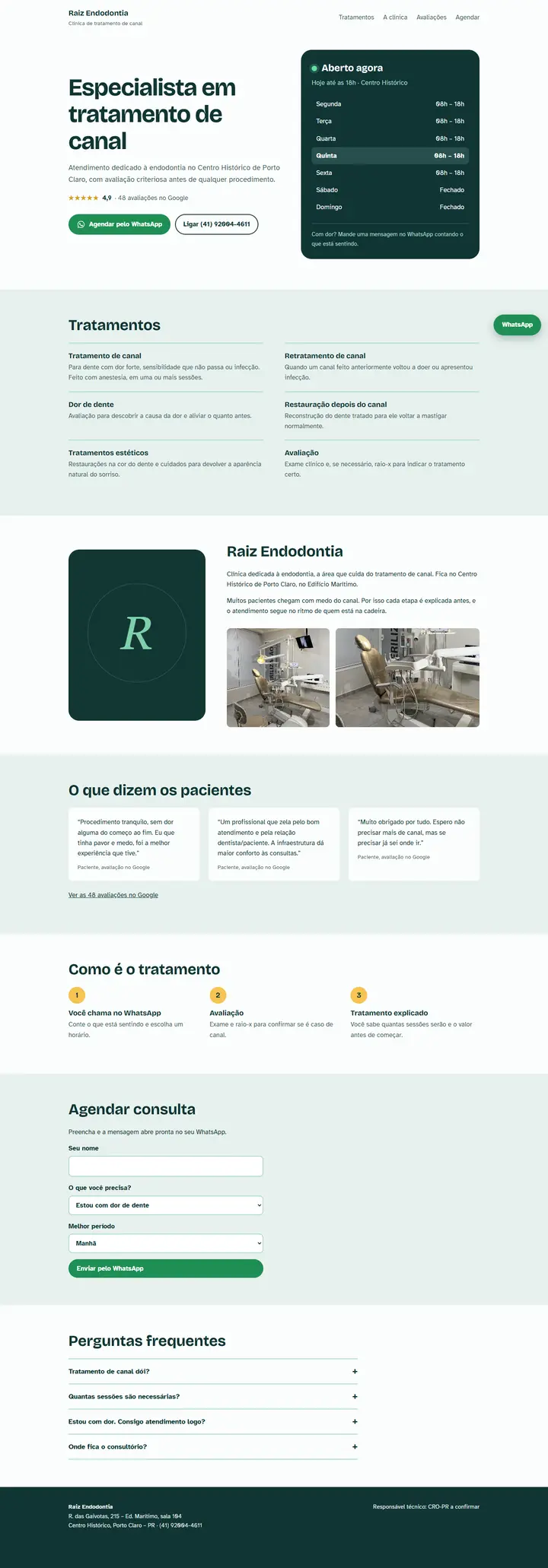 Exemplo de site para dentista especialista em canal, no computador